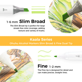 Ohuhu Kaala Five Tones Slim Broad and Fine Dual Tips Alcohol Art Markers