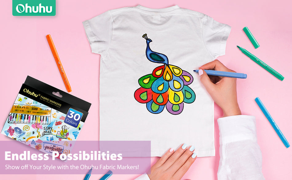 Ohuhu Fabric 30 Color Markers Permanent for Clothes