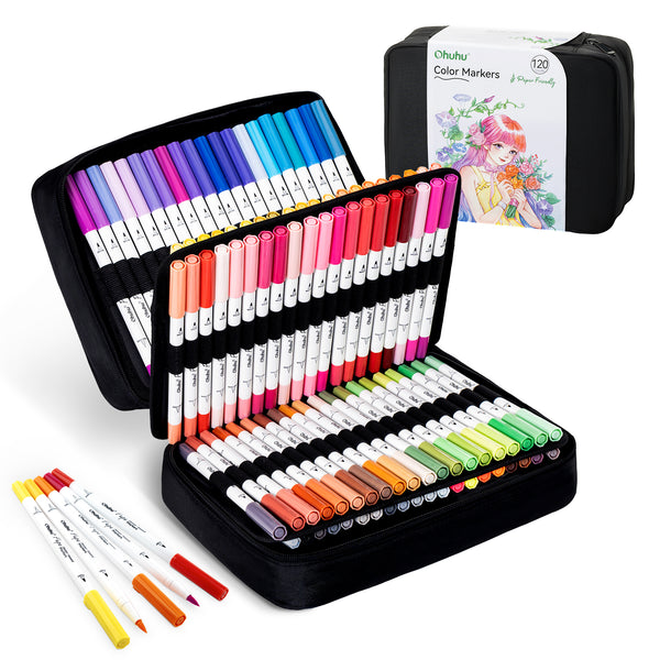 Ohuhu Pupe Paper-friendly (No Peeling) Brush and Fineliner Dual Tips 1
