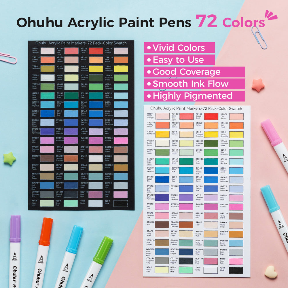 Ohuhu Acrylic Paint Markers Cotton-core 72 Colors - Akaka