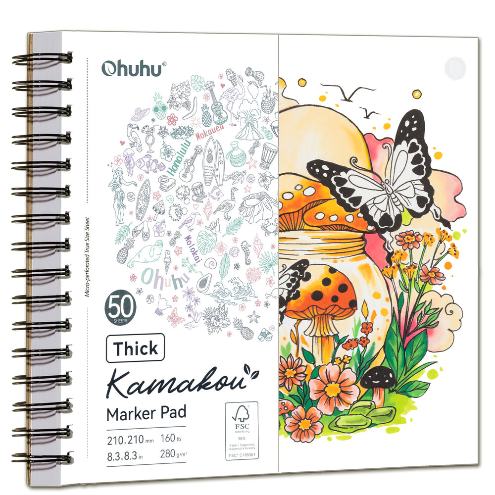 Ohuhu Heavyweight Bleedproof Double-Sided Marker Pad, Spiral-Bound - Kamakou