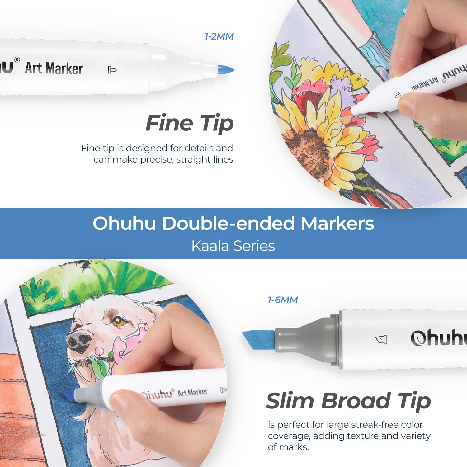 Ohuhu Oahu 320 Colors Dual Tips Alcohol Art Markers, Fine & Chisel
