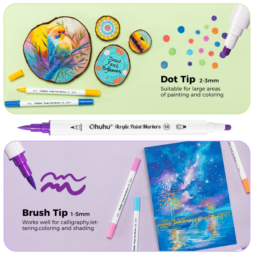 Ohuhu Acrylic Paint Markers Cotton-core 72 Colors - Akaka