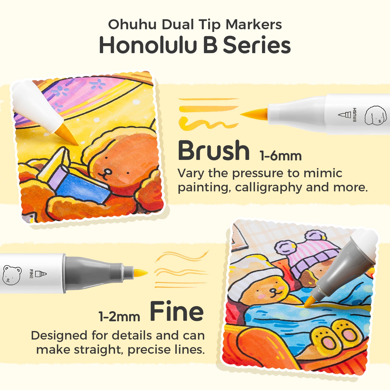 Ohuhu x Bobbie Goods Honolulu B 48 kleuren Alcohol Art Markers Brush & Fine Ohuhu x Bobbie Goods Honolulu B 48 kleuren Alcohol Art Markers Brush & Fine