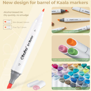 Ohuhu Kaala Slim Broad and Fine Dual Tips Alcohol Art Markers- 60 Colors Illustrations