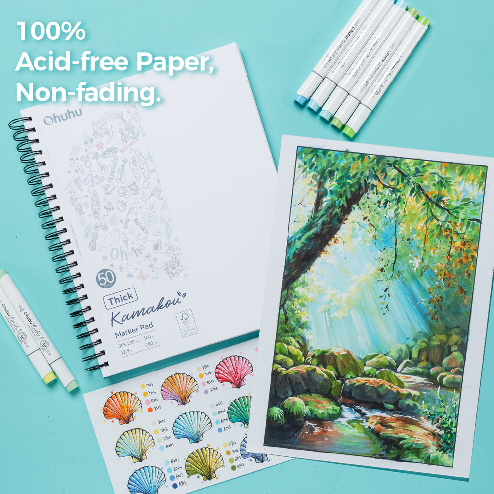 Ohuhu Heavyweight Bleedproof Double-Sided Marker Pad, Spiral-Bound - Kamakou