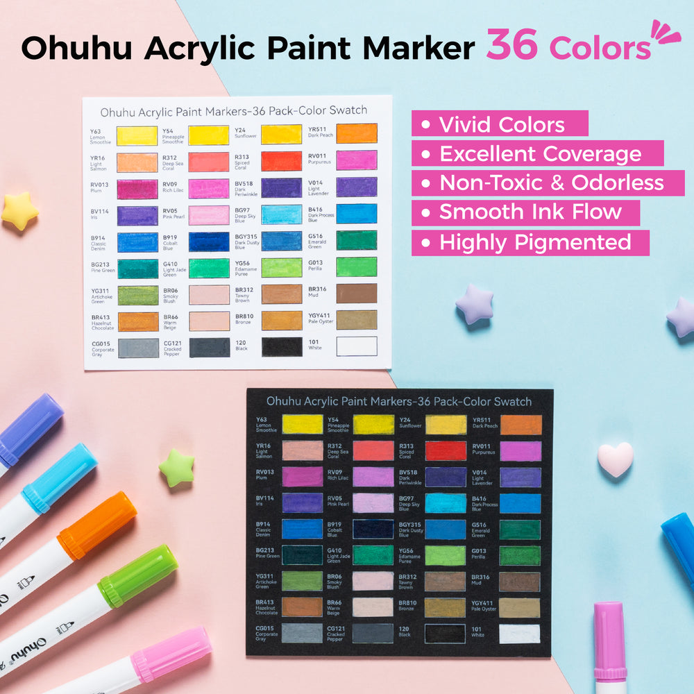Ohuhu Acrylic Paint Markers Cotton-core 36 Colors - Akaka