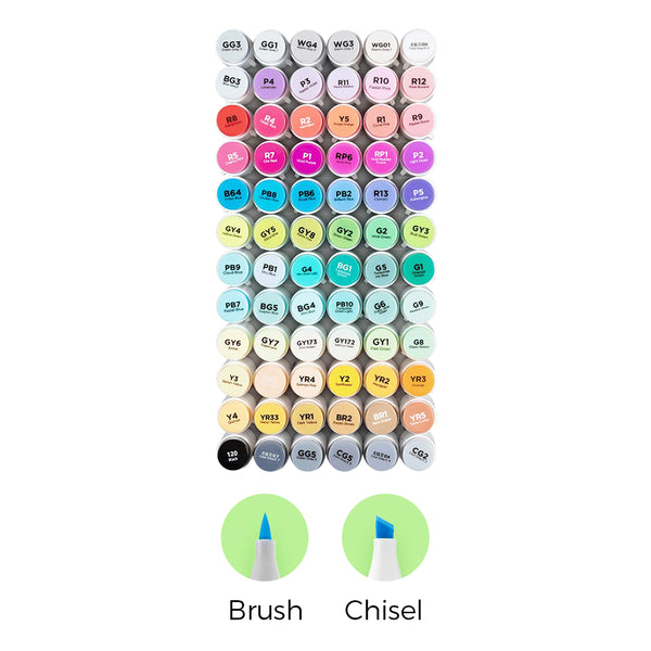 Ohuhu® 72-Color Alcohol-Based Brush-and-Chisel Dual-Tip Art Marker