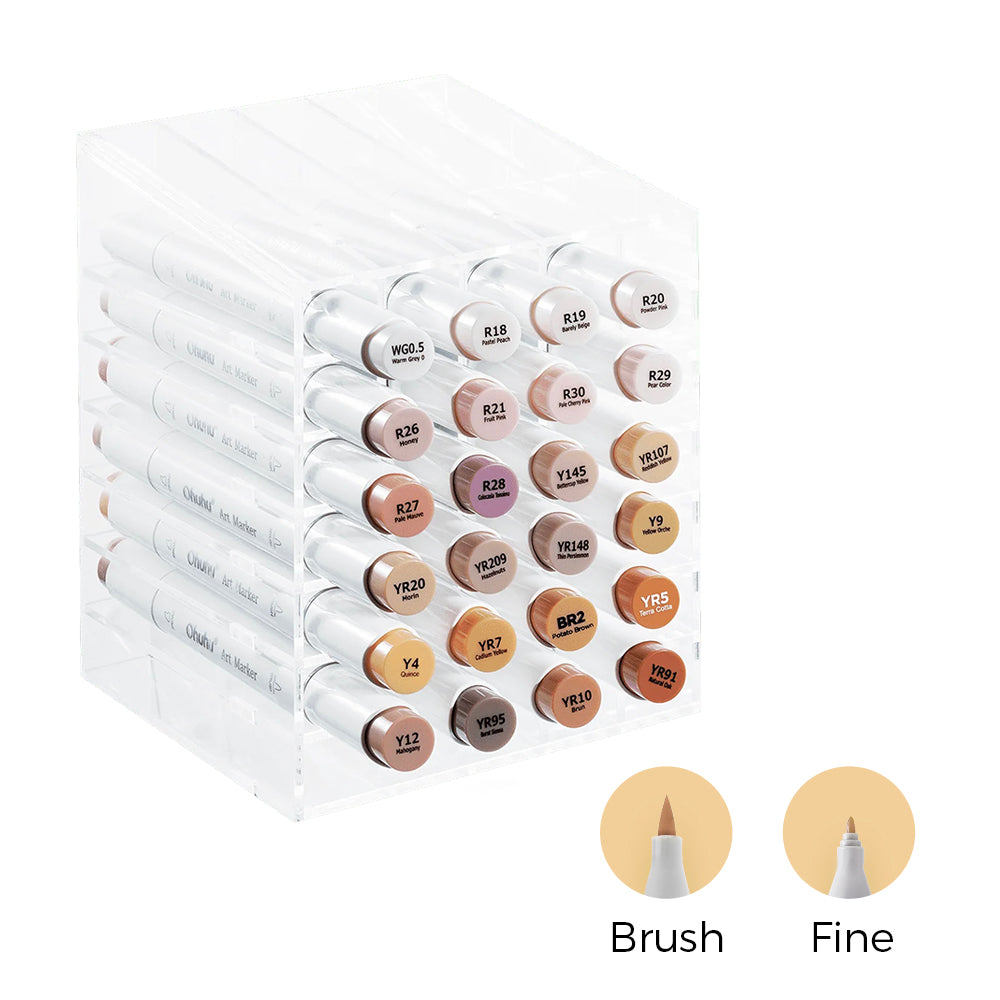 Ohuhu Brush & Chisel 48 Mid-tone Colors Dual Tip Alcohol Brush Markers