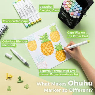 Ohuhu Honolulu 24 Basic Colors Dual Tips Alcohol Art Markers (New Color Codes)