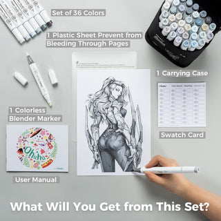 Ohuhu Honolulu 36 Gray Tone Colors Dual Tips Alcohol Art Markers (New Version)