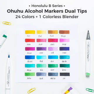 Ohuhu Honolulu 24 Basic Colors Dual Tips Alcohol Art Markers (New Color Codes)
