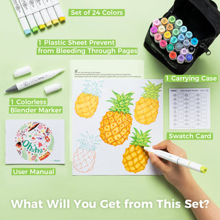 Ohuhu Honolulu 24 Basic Colors Dual Tips Alcohol Art Markers (New Color Codes)