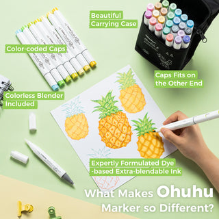 Ohuhu Honolulu 24 Basic Colors Dual Tips Alcohol Art Markers (New Color Codes)