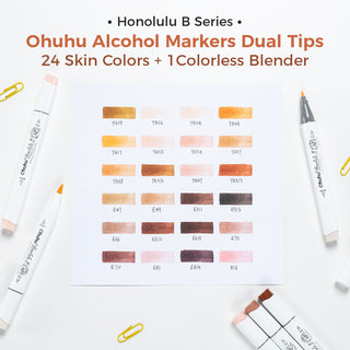 Ohuhu Honolulu 24 Skin Tone Colors Dual Tips Portrait Alcohol Art Markers (New Version)
