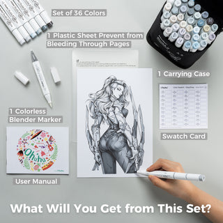 Ohuhu Honolulu 36 Gray Tone Colors Dual Tips Alcohol Art Markers (New Version)