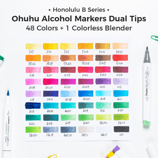 Ohuhu Honolulu 48 Colors Dual Tips Alcohol Art Markers (New Color Codes)