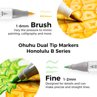 Ohuhu Honolulu 24 Basic Colors Dual Tips Alcohol Art Markers (New Color Codes)