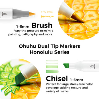 Ohuhu Honolulu 24 Basic Colors Dual Tips Alcohol Art Markers (New Color Codes)