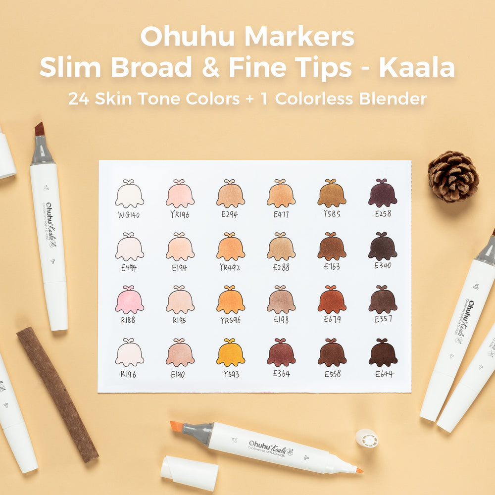 Ohuhu Kaala Five Tones Slim Broad and Fine Dual Tips Alcohol Art Markers