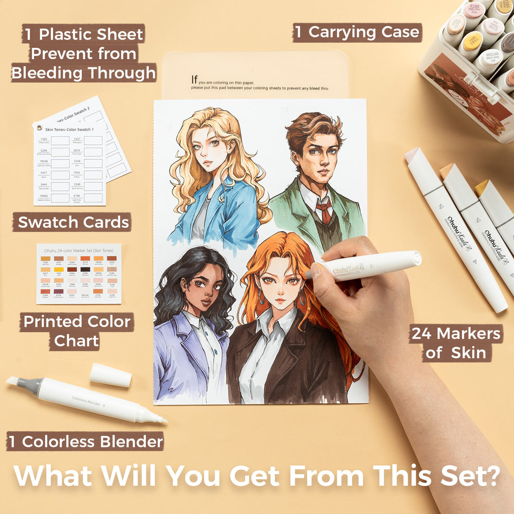 Ohuhu Kaala Five Tones Slim Broad and Fine Dual Tips Alcohol Art Markers