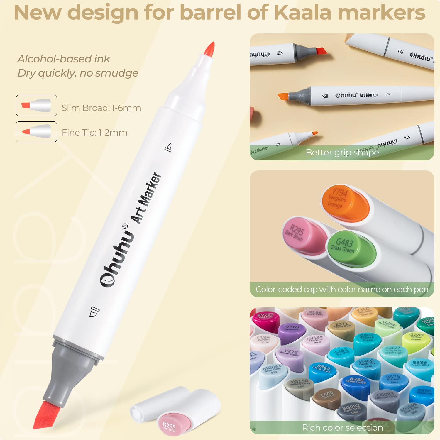 Ohuhu Kaala Slim Broad and Fine Dual Tips Alcohol Art Markers- 60 Colo –  ohuhu