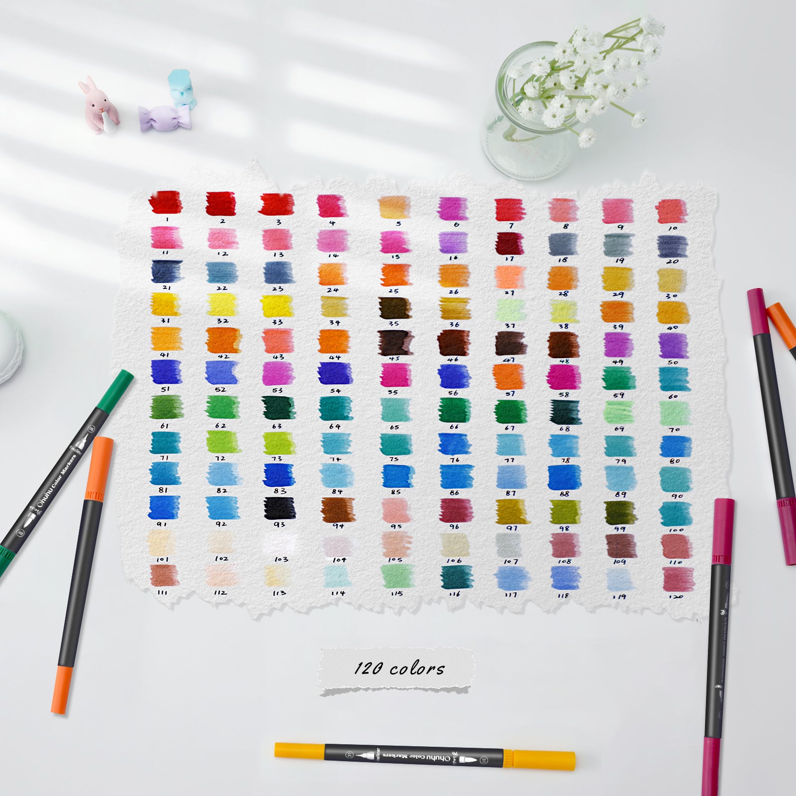 Ohuhu Maui 120 Colors Dual Tips Water Based Art Markers, Brush Finel