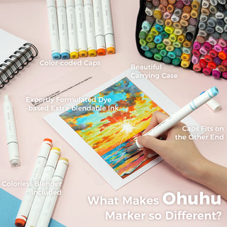Ohuhu Oahu 200 Colors Dual Tips Alcohol Art Markers, Fine & Chisel