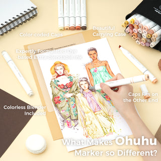 Ohuhu Oahu 36 Skin Tone Colors Dual Tips Alcohol Art Markers, Fine & Chisel