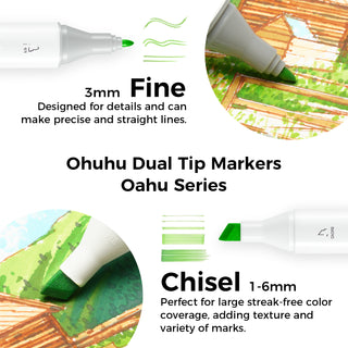 Ohuhu Oahu 60 Colors Dual Tips Alcohol Art Markers, Fine & Chisel