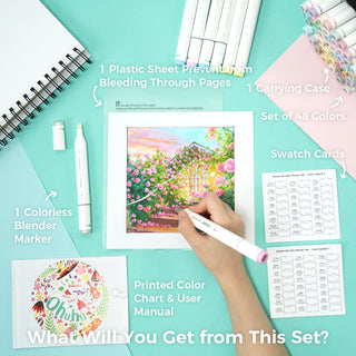 Ohuhu Oahu 48 Pastel Colors Dual Tips Alcohol Art Markers, Fine & Chisel (US Exclusive)