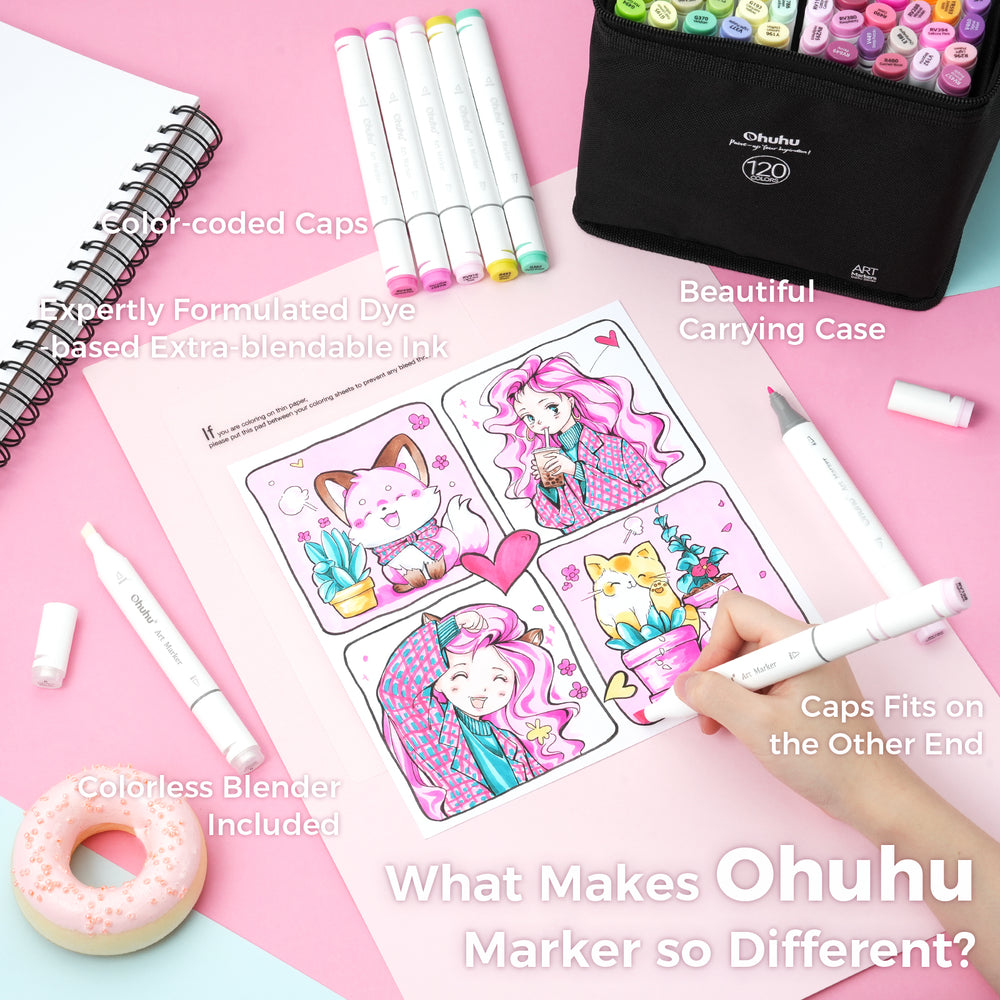 Ohuhu Oahu New 120 Colors Dual Tips Alcohol Art Markers, Fine & Chisel