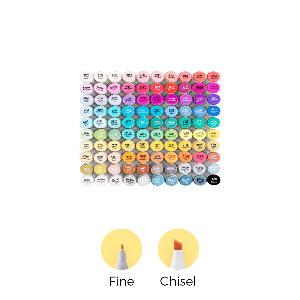 100 Colors Dual Tips Alcohol Art Markers, Fine & Chisel