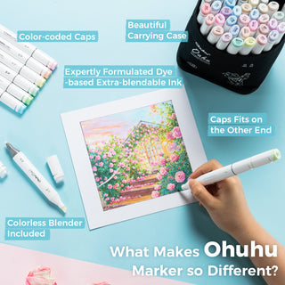 Ohuhu Oahu 48 Pastel Colors Dual Tips Alcohol Art Markers, Fine & Chisel (New Color Codes)