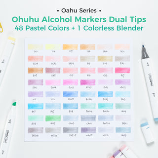 Ohuhu Oahu 48 Pastel Colors Dual Tips Alcohol Art Markers, Fine & Chisel (New Color Codes)