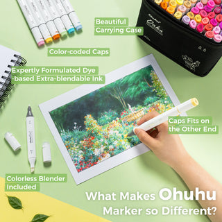 Ohuhu Oahu 120 Colors Dual Tips Alcohol Art Markers, Fine & Chisel (New Color Codes)