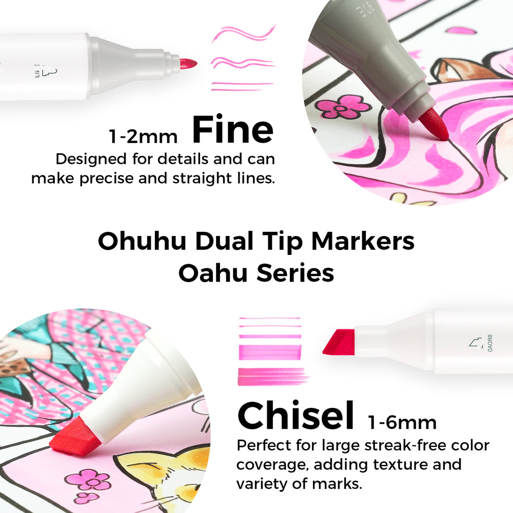 Ohuhu Oahu New 120 Colors Dual Tips Alcohol Art Markers, Fine & Chisel