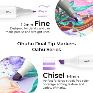 Ohuhu Oahu 120 Colors Dual Tips Alcohol Art Markers, Fine & Chisel (New Color Codes)