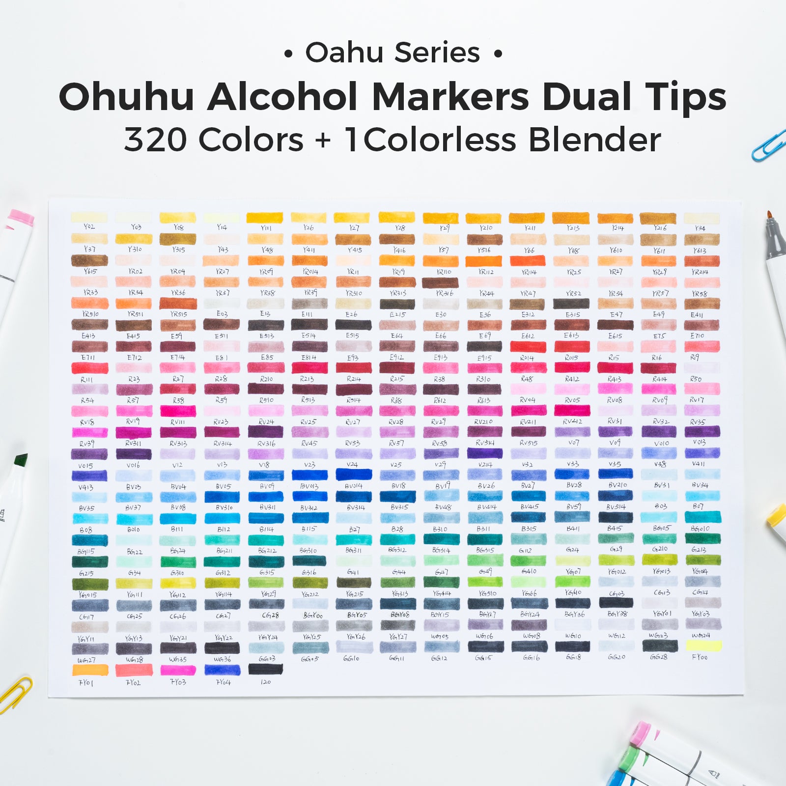 Ohuhu Oahu 320 Colors Dual Tips Alcohol Art Markers, Fine Chisel (New Version)