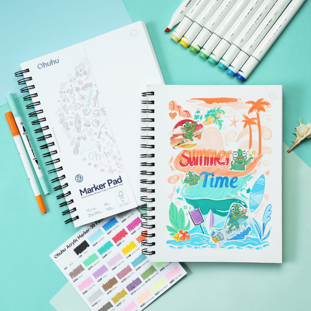 Ohuhu Bleedproof Double-Sided Marker Pad, Spiral-Bound