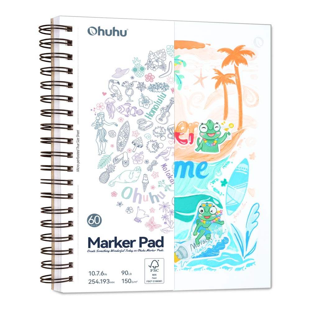 Ohuhu Bleedproof Double-Sided Marker Pad, Spiral-Bound