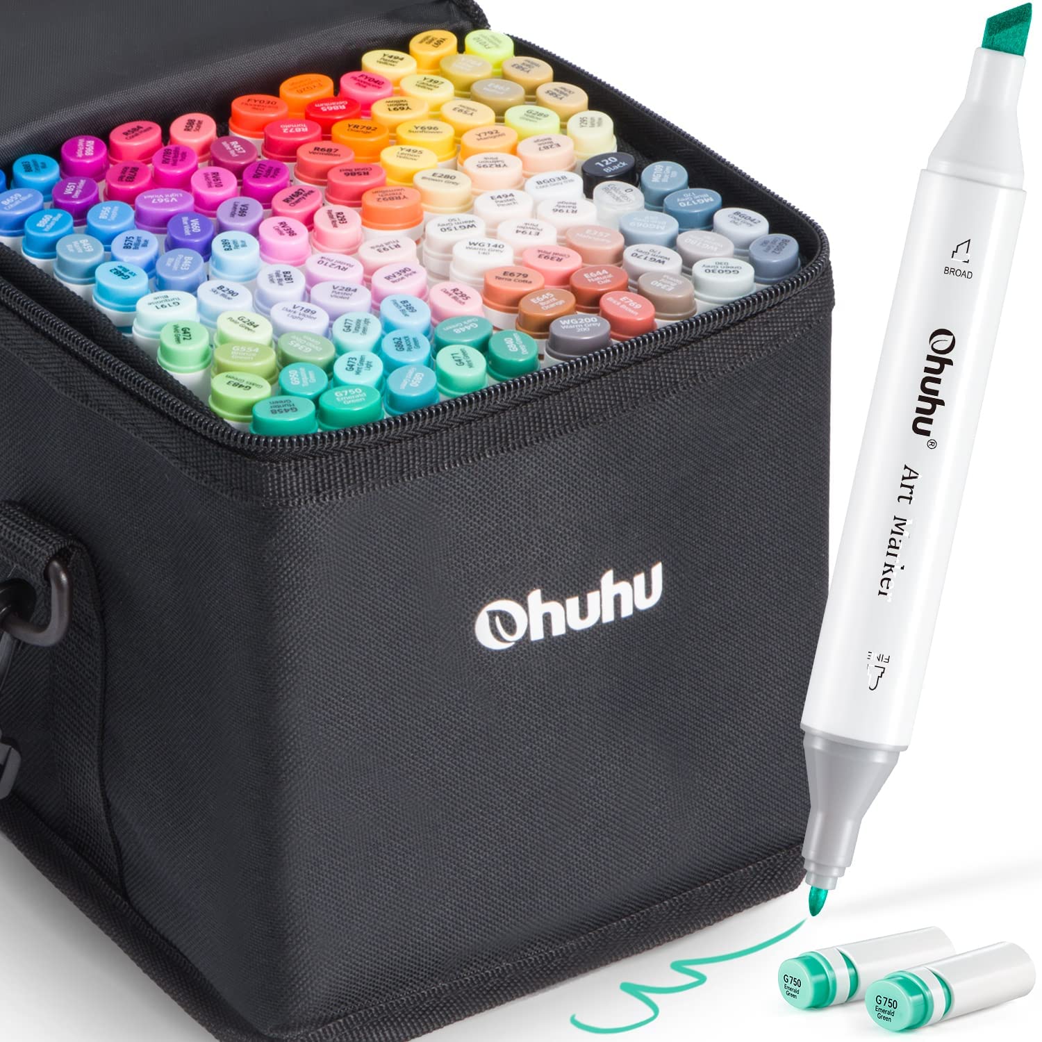 Ohuhu 100 Colors Dual Tips Alcohol Art Markers, Fine & Chisel