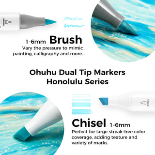 Ohuhu Honolulu New 48 Pastel Colors Dual Tips Alcohol Art Markers - Blossoming (New Color Codes)