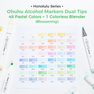 Ohuhu Honolulu New 48 Pastel Colors Dual Tips Alcohol Art Markers - Blossoming (New Color Codes)