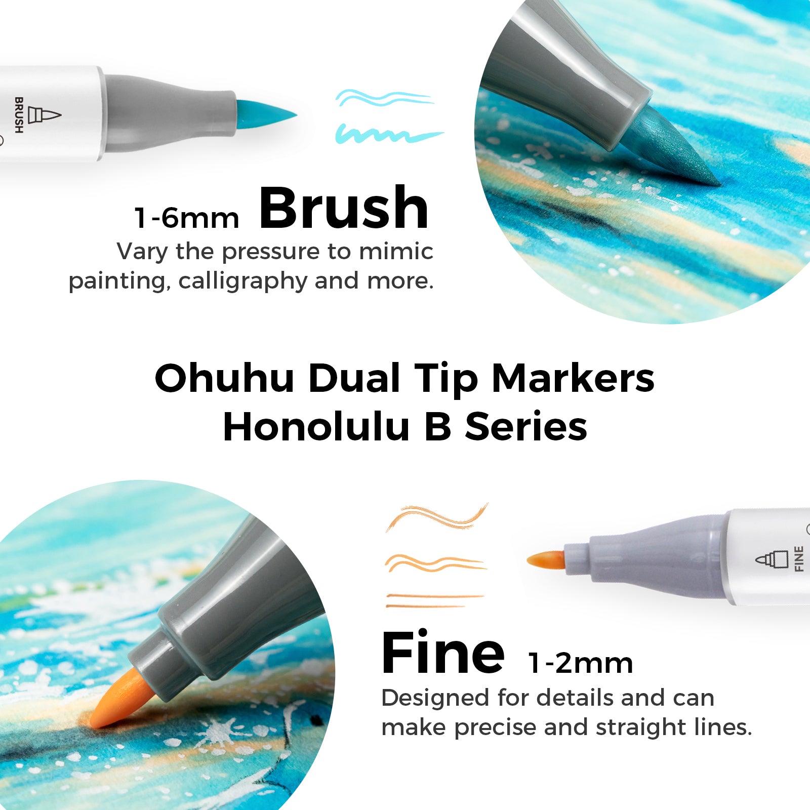 Ohuhu Honolulu New 48 Pastel Colors Dual Tips Alcohol Art Markers - Bl