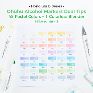 Ohuhu Honolulu New 48 Pastel Colors Dual Tips Alcohol Art Markers - Blossoming (New Color Codes)