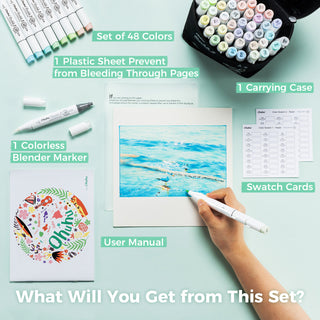 Ohuhu Honolulu New 48 Pastel Colors Dual Tips Alcohol Art Markers - Blossoming (New Color Codes)
