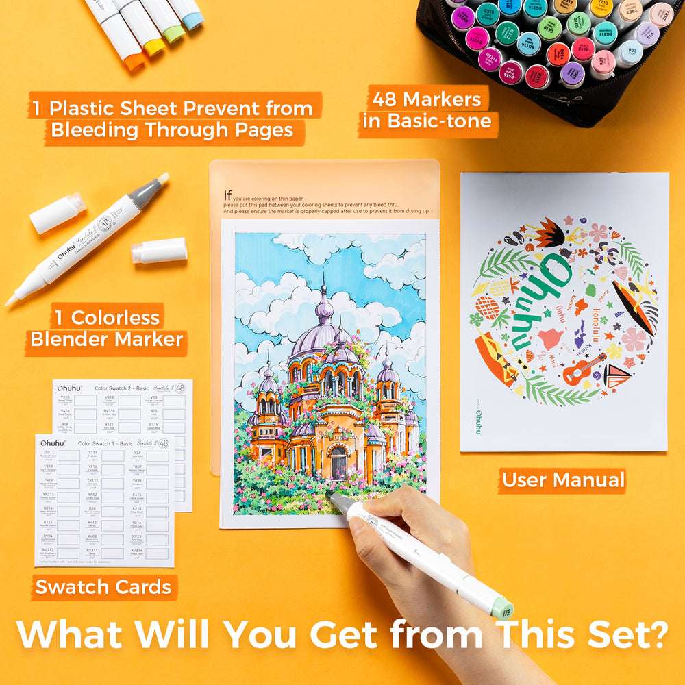 Ohuhu Honolulu S 48 Colors Dual Soft Tips Alcohol Art Markers, Brush & Soft Chisel