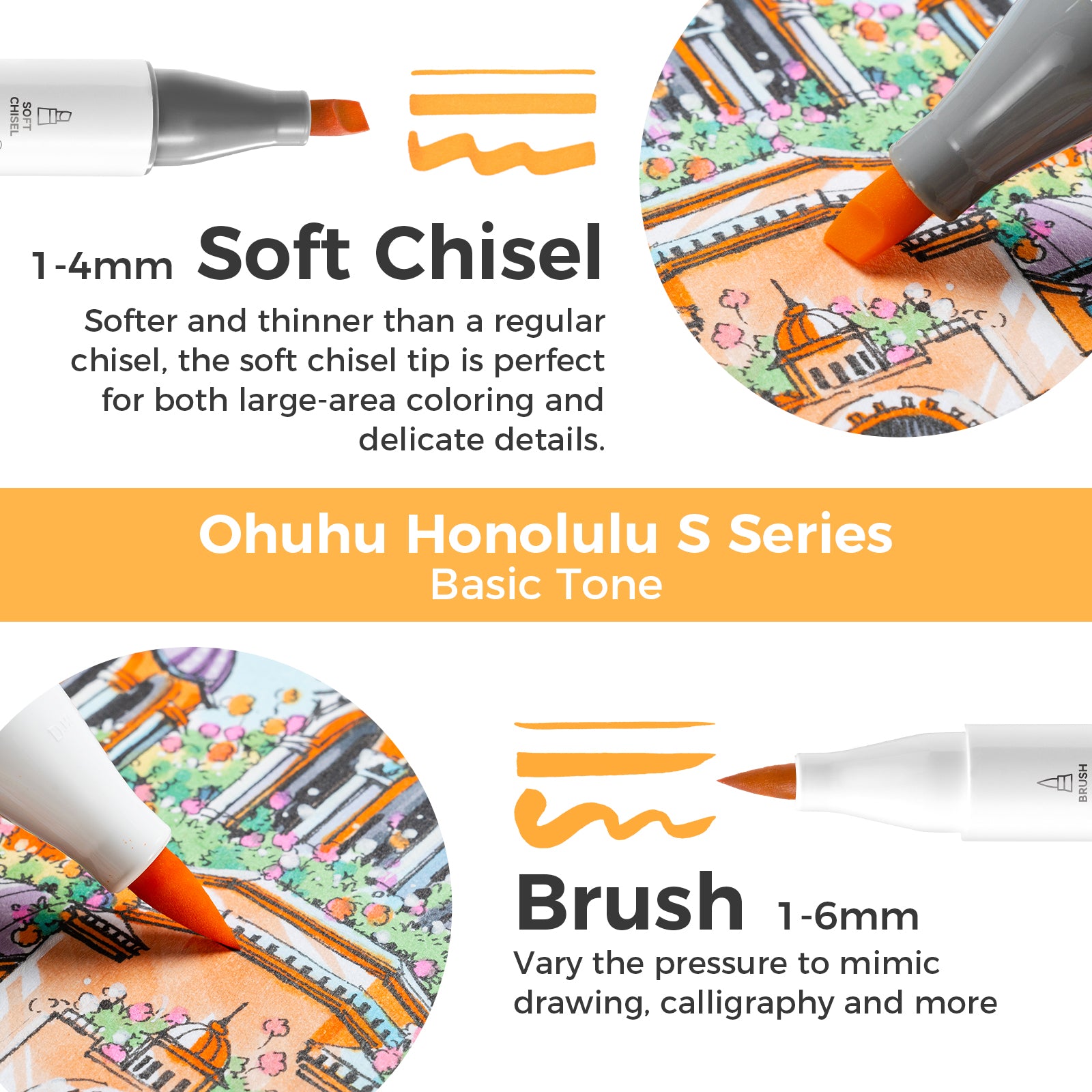 Ohuhu Honolulu S 48 Colors Dual Soft Tips Alcohol Art Markers, Brush