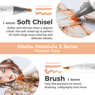 Ohuhu Honolulu S 24 Skin Tone Colors Dual Soft Tips Alcohol Art Markers, Brush & Soft Chisel